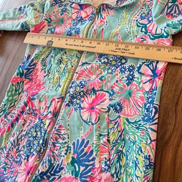 Lilly Pulitzer XS Blue Coral Print Full Zip Jacket Athleisure UPF 50 - Picture 7 of 11